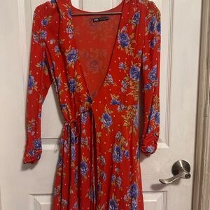 Zara Red and Blue Floral Long Sleeve Dress